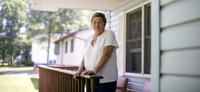 Juanita Stonebraker of Oakland, Maryland is an early retiree who can't buy individual insurance because of pre-existing conditions but doesn't know much about the exchanges coming on line in October. [CREDIT: Jeff Swensen, for The New York Times]