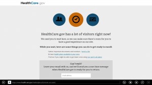 The Healthcare.gov website displays a warning message early today, the deadline day for enrolling in the program. [Healthcare.gov]